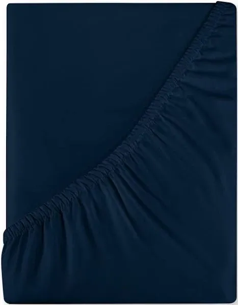 Royale Linens 400 Thread Count 100% American Grown Cotton Fitted Sheet Full Size - All Around Elastic Fitted Sheet - Luxury Sateen Weave - Snug Fit Bottom Sheet Fit Up to 16 Inch (Full, Rivera Navy)