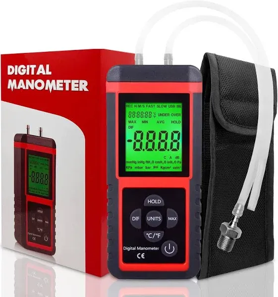 Manometer, Professional Air Pressure Meter, Dual-Port HVAC Digital Manometer ...