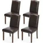 Set of 4 Upholstered Dining Chairs Modern Fabric with Nailhead Trim and Wood Leg