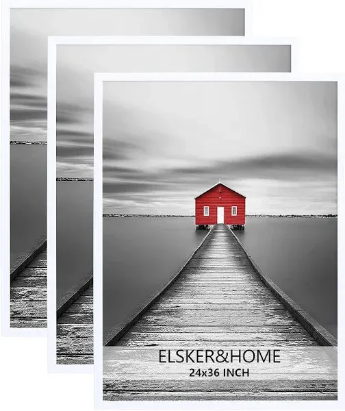 ELSKER&HOME 24x36 Poster Frame 3 Pack, White Picture Frame for Horizontal or Vertical Wall Mounting, Sturdy and Scratch-proof