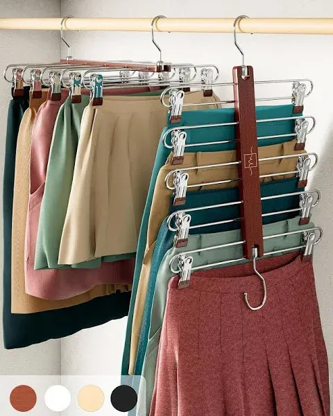 MORALVE Skirt Hangers Space Saving European Beechwood Shorts Hangers Skirt Hangers Women Space Saving Skirt Hangers with C