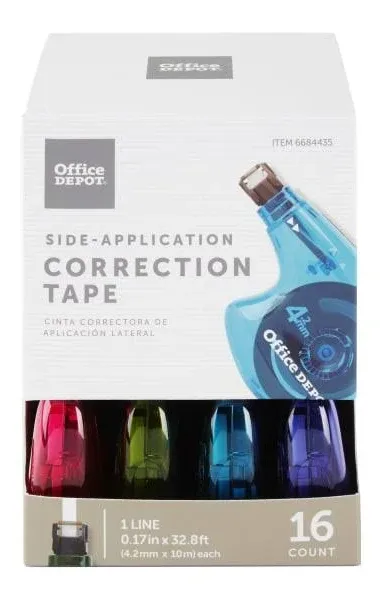 Office Depot® Brand Side-Application Correction Tape, 1 Line x 392", Pack Of 16 Cartridges