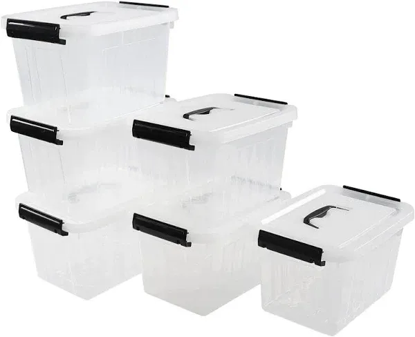 Ponpong 6 Quart Plastic Storage Boxes with Lids and Handles