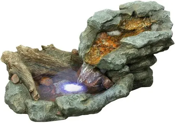 Alpine Corporation Tabletop Waterfall Fountain 9&#034; w/ LED Lights River Rock Resin