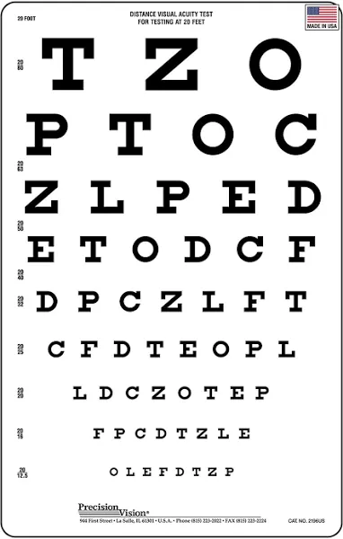 Precision Vision Snellen Vision Eye Test Chart