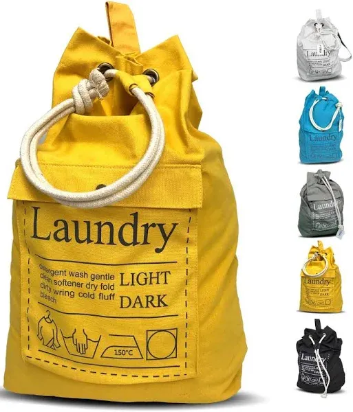 Teeo - Laundry Bag - Dorm Room Essentials - Travel Laundry Bags - College Essentials - Backpack Large Spacious 25”X20” Drawstring 100% Sturdy Cotton Canvas, Hamper Storage Organizer (Yellow)