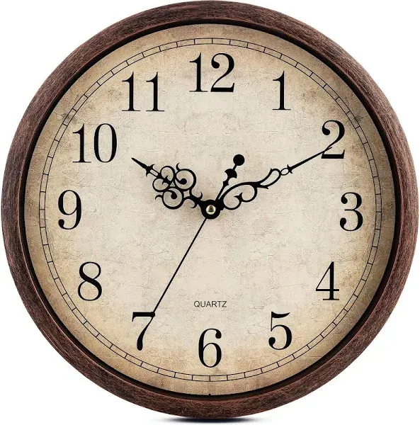 Lumuasky Vintage Brown Wall Clock 12 Inch Silent Non Ticking Quality Quartz Battery Operated Round Decorative Easy to Read for Home Kitchen Living Dining Room Bedroom Office Classroom School