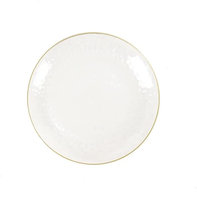 Balsacircle 10 Clear Round Hammered Disposable Salad Dinner Plastic Plates Gold Trim Party Tableware Decorations