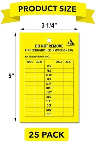 4 Year Fire Extinguisher Inspection Tags - 25 Pack 2024-2027 Monthly Fire...