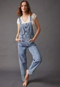 Tasdouyy Cargo Jean Overalls for Women Wide Leg Bib Utility Stretchy Denim Jumpsuit Overall Loose 90s Trendy