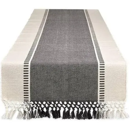 DII Dobby Stripe Woven Table Runner, 13x72 (13x77.5, Fringe Included), Mineral G