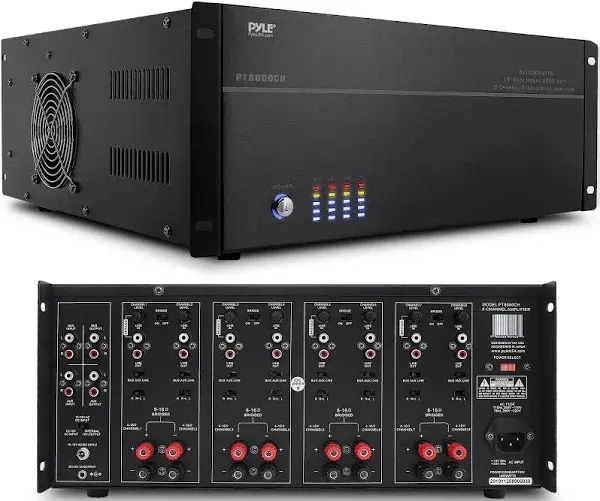 Pyle Home PT8000CH 8-Channel, 8,000-Watt Stereo/Mono Amp