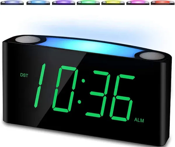 Alarm Clock for Bedroom, 7.5" Large Display LED Digital Clock with 7 Color Night Light,USB Phone Charger,Dimmer,Battery Backup,Easy to Set Loud Bedside Clock for Heavy Sleepers Adult Teen Kid Boy Girl