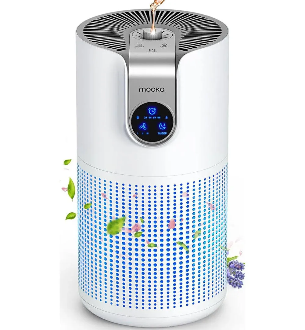 Mooka Tower Air Purifiers for Home Large Room Up to 1500 Sq. ft. with Aromatherapy, White