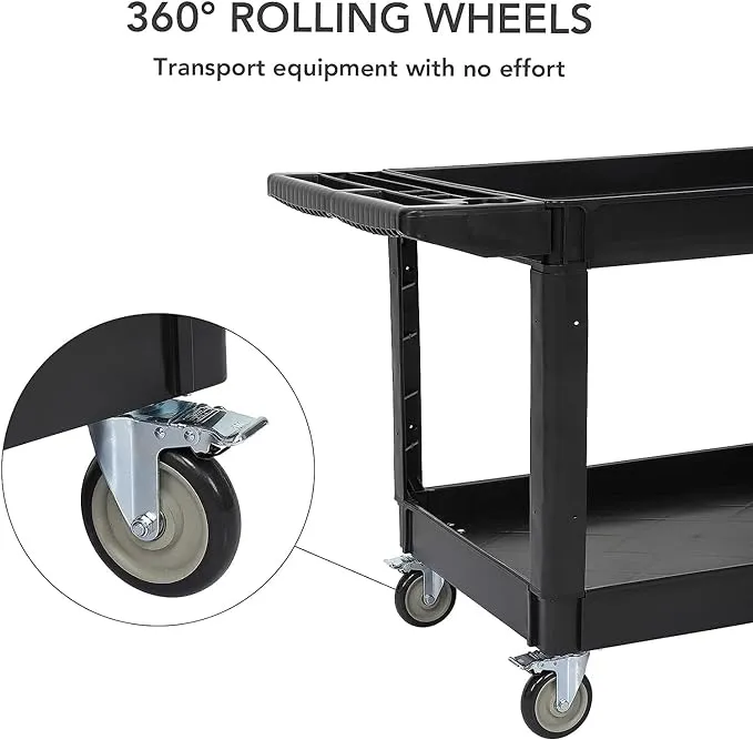 Service Utility Cart 2-Shelf Utility/Service Cart, 500-Pound Capacity, Storage Handle, for Warehouse/Garage/Cleaning/Manufacturing，45"X25"