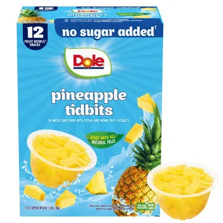 Dole Fruit Bowls Snacks Pineapple Tidbits 4 oz