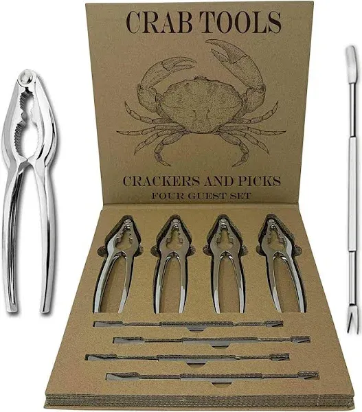 Crab Leg Crackers and Picks, Set of 4 Easy-to-Use Lobster Crackers & Stainless Steel Lobster Picks, Crab Crackers and Tools, Seafood Tool Kit by Smedley & York