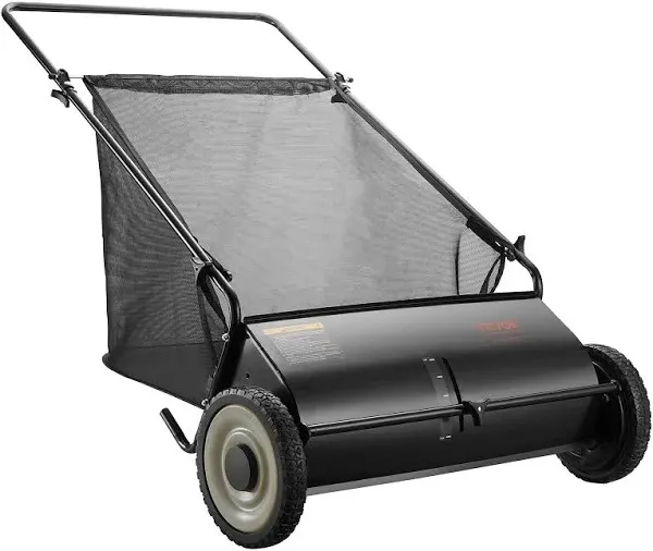 Push Lawn Sweeper, 26 Inch Leaf &amp; Grass Collector, Strong Rubber Wheels &amp; Heavy 