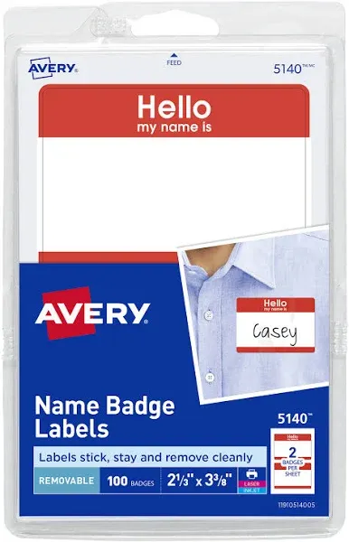 20 RED &#034;HELLO MY NAME IS&#034; NAME TAGS LABELS BADGES PEEL STICKERS AVERY DENNISON