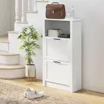 HOMCOM Shoe Storage Cabinet with Open Compartment and 2 Flip Drawers