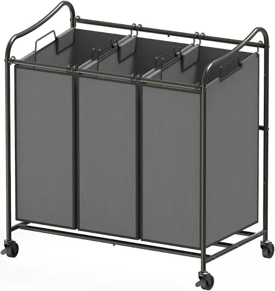 Heavy Duty 3-Bag Laundry Sorter Rolling Cart, Dark Grey