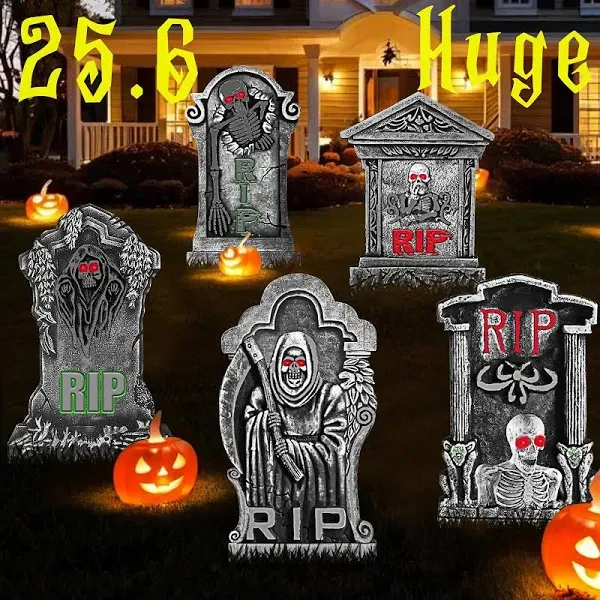 DIY Halloween Tombstone Set, 25.6inch Halloween Yard Sign 5 Pack Large Tombst...