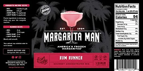 Margarita Man Rum Runner Mix | 64oz bottle, makes 56 drinks | Bars, Restaurants, At Home | Made with Pure Cane Sugar | No high-fructose corn syrup