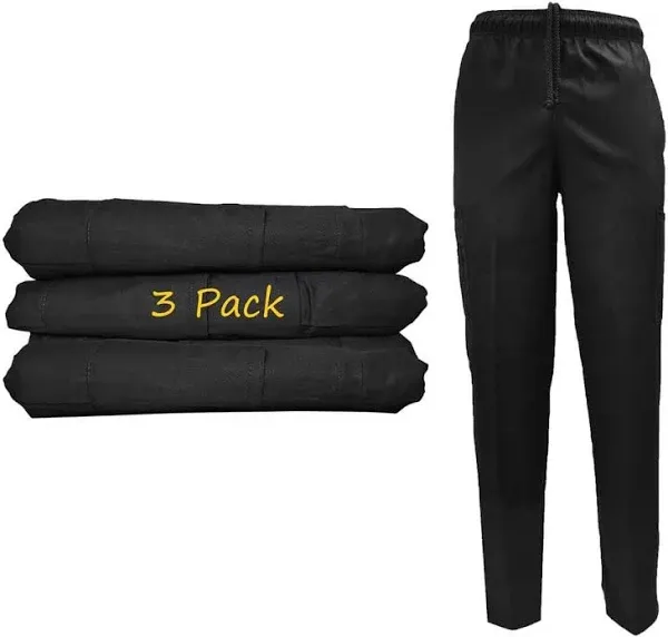 Natural Uniforms Classic 6 Pocket Black Chef Pants with Multi-Pack Quantities Available