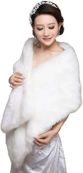 Women Winter Classic Faux Fur Capelets Shawls Soft Wedding Bridal Shoulder Cape Wraps Tippet Stoles