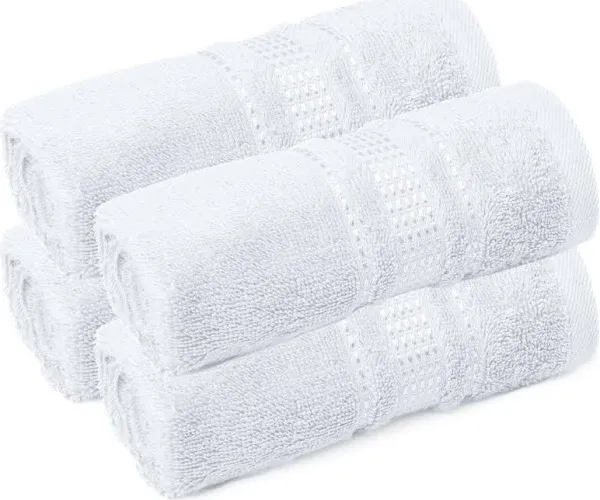 Fingertip Towels 4 Pack, 100% Turkish Cotton, Small Hand Towels for Body and Face, 12 x 18 in, Soft and Absorbent, Quick Dry, (Bright White Fingertip Towels)