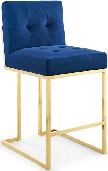 Modway Privy Gold Stainless Steel Performance Velvet Counter Stool, Navy