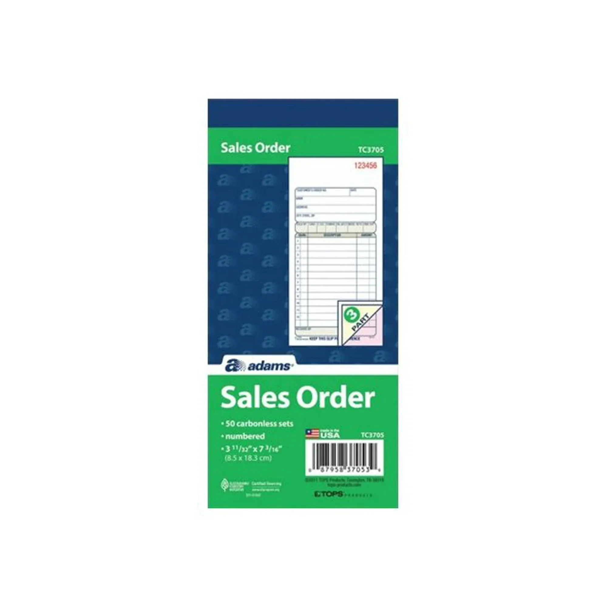 Adams Sales Order Book 3-Part 3-11/16&#034;x7-3/1<wbr/>6&#034; 50/Book TC3705