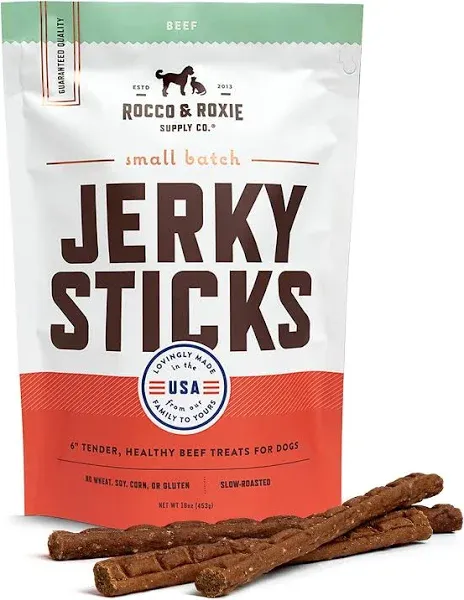 Rocco & Roxie Jerky Dog Treats - Slow Roasted Beef Sticks for All Breed Sizes - 170g Bag