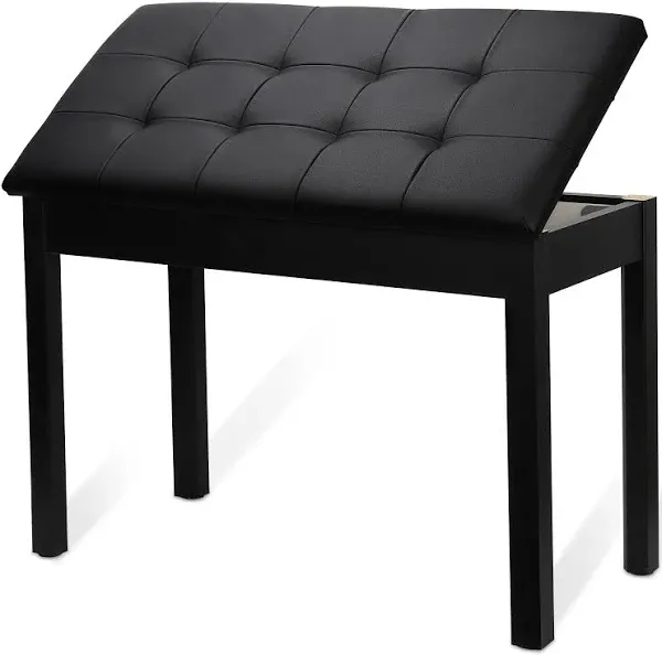 AODSK Wooden Duet Piano Bench with Padded Cushion and Storage Compartment for Music Books,Solid Wood Legs,Size:29.13''x12.99''x18.11''-Black