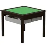 Utex 2 in 1 Kids Construction Play Table with Storage Drawers and Built in Plate (ESPRESSO with Grey Drwaer)