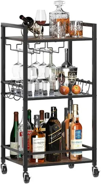  Bar Cart for The Home, 3 Tier Small Rolling Wine Cart, Drink Serving Black