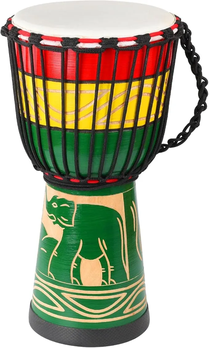 LIEKE Djembe Drum African Drum 10'' x 20'' Goatskin Hand Drum Carved of Mahogany for Adults Student Beginners (Green)