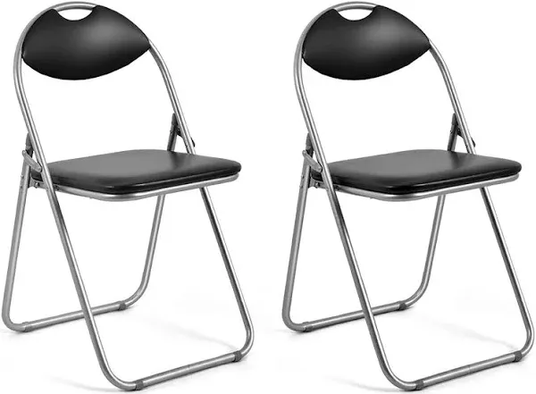 2 Pack Folding Chairs, Padded Folding Chairs with Carrying Handle & Steel Frame, Folding Chairs with Padded Seats, Metal Folding Chairs for Office, Home, Meeting Room, Wedding Party