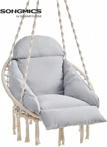 SONGMICS Hanging Chair Hammock Chair with Large Thick Cushion Boho Swing Chair for Bedroom