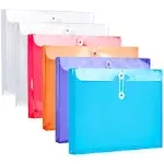 6Pcs Plastic Letter Size Envelopes File Folders with Button &amp; String Tie Closure