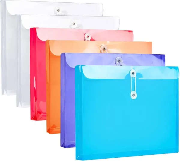 Plastic Letter Size Envelopes with Button & String Tie Closure, 1-1/6" Expansion, Side Load, Clear Poly Reusable File Folders Project Paper Documents Organizer for Office School Home (Color)