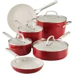 KitchenAid Hard-Anodized Ceramic Nonstick 10-Piece Cookware Set, Empire Red