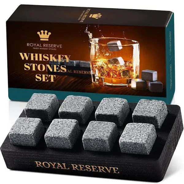 Whiskey Stones Gift Set by Royal Reserve – Artisan Crafted Reusable Chilling Rocks for Scotch Bourbon – Modern Stocking Stuffer for Men Guy Dad Boyfriend Anniversary or Retirement