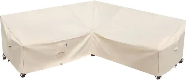 Outdoor Sectional Cover, Heavy Duty Patio Furniture Cover, 100"X100" Waterproof 600D Patio Sectional Cover, V-Shaped L-Shape Lawn Outdoor Furniture Cover (Natural Beige,V-Shaped-100 x100)