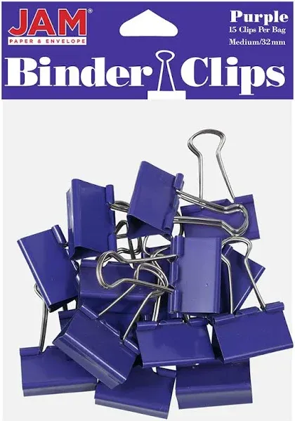 JAM Paper Colored Binder Clips, Medium, 5/8"" Capacity, Blue, 15/Pack (339BCBU)