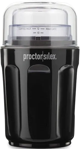 Proctor Silex Sound Shield Electric Coffee Grinder for Quiet Grinding, Stainless Steel Blades, Beans, Spices and More, 12 Cups, Black (80402)