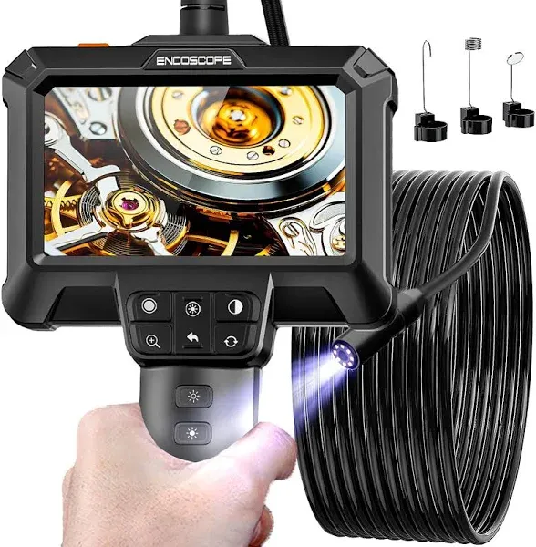 Endoscope Camera with Light - IP67 Waterproof Borescope Camera with 8 Adjustable LED Lights | 4.3" LCD Screen Borescope | HD 1080P Inspection Camera with 16.5ft Semi-Rigid Cord Tools for Men