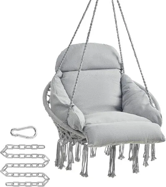 SONGMICS Hanging Chair, Hammock Chair with Large, Thick Cushion, Boho Swing Chai