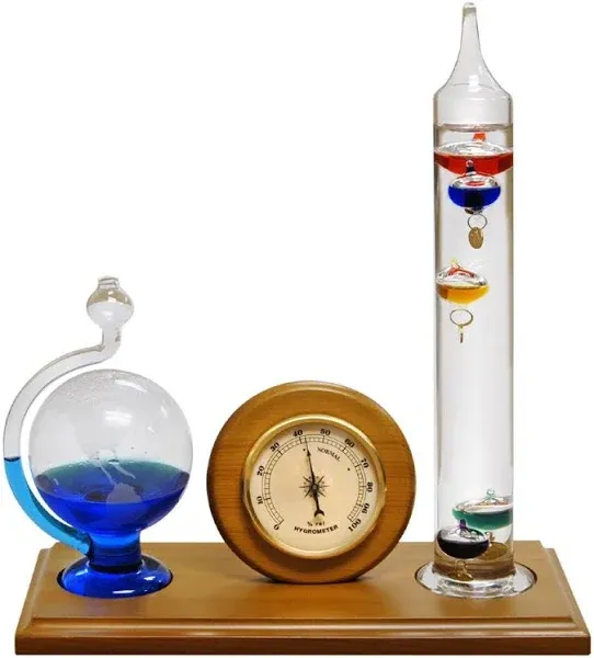  Analog Weather Station, with Galileo Thermometer, Glass Barometer, and Analog 