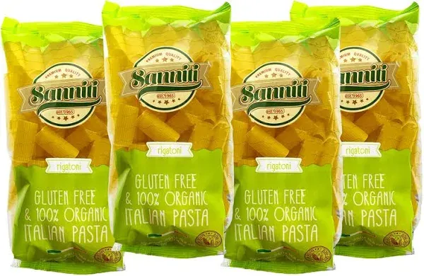 4 Pack, Gluten-Free RIGATONI Sanniti 100% Organic Italian Gluten Free European-Kosher Vegan GMO-Free RIGATONI Pasta Made with Corn and Rice imported from Italy, 8.8 oz (Pack of 4)